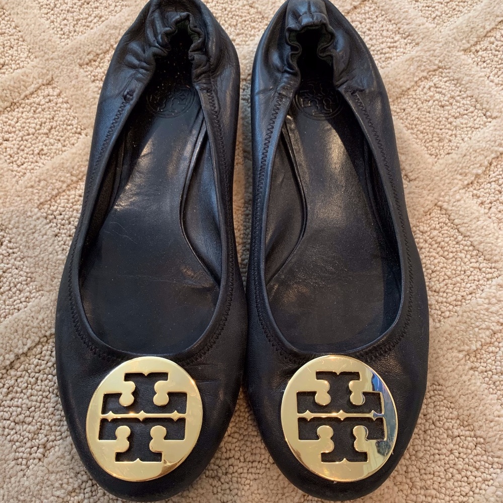 Tory Burch Black Leather Minnie Flat Shoe 10